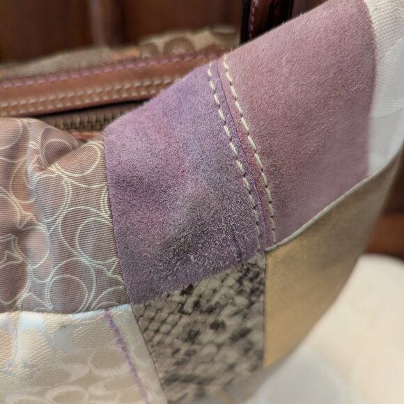 Coach Patchwork One Shoulder Bag Brown Suede Canvas Leather 10019 Y2K Vintage - Picture 6 of 12